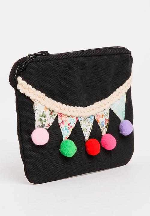 Pop Candy - Sling Bag with Pom-Pom Detail Black