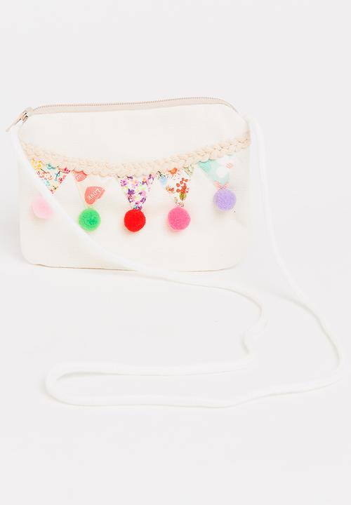 Pop Candy - Sling Bag with Pom-Pom Detail Off White