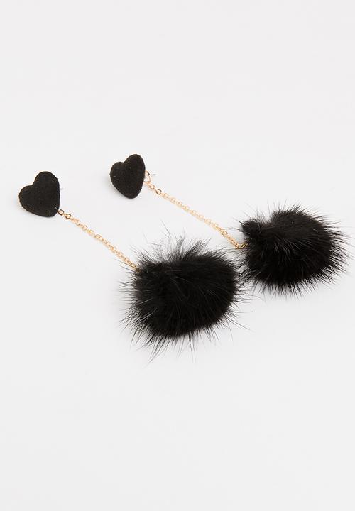 Pop Candy - Fur Ball Earings Black