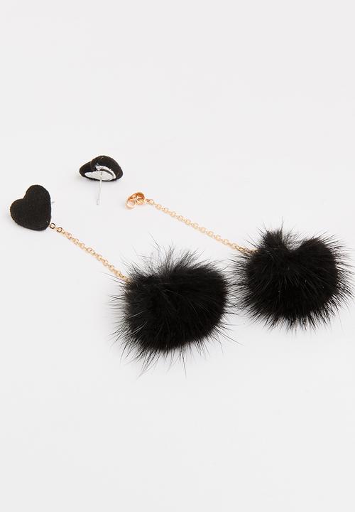 Pop Candy - Fur Ball Earings Black