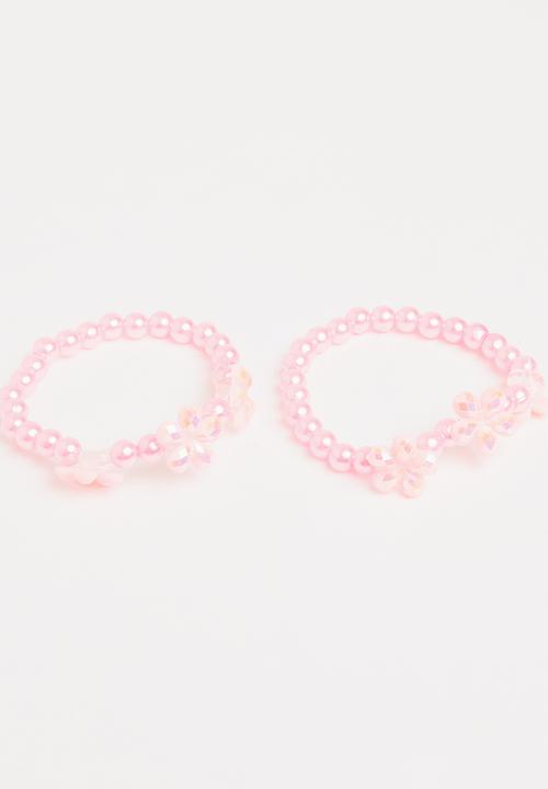 Pop Candy - Plastic Pearl Flower Bracelet Mid Pink