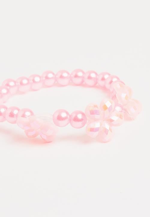 Pop Candy - Plastic Pearl Flower Bracelet Mid Pink