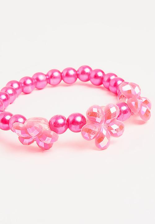 Pop Candy - Plastic Pearl Flower Bracelet Dark Pink
