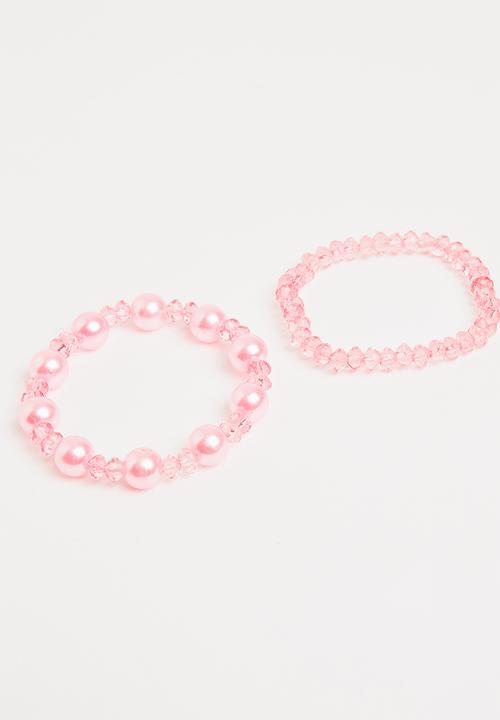 Pop Candy - Plastic Pearl Flower Bracelet Pale Pink