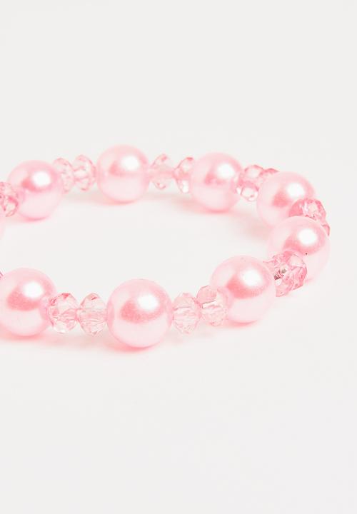 Pop Candy - Plastic Pearl Flower Bracelet Pale Pink