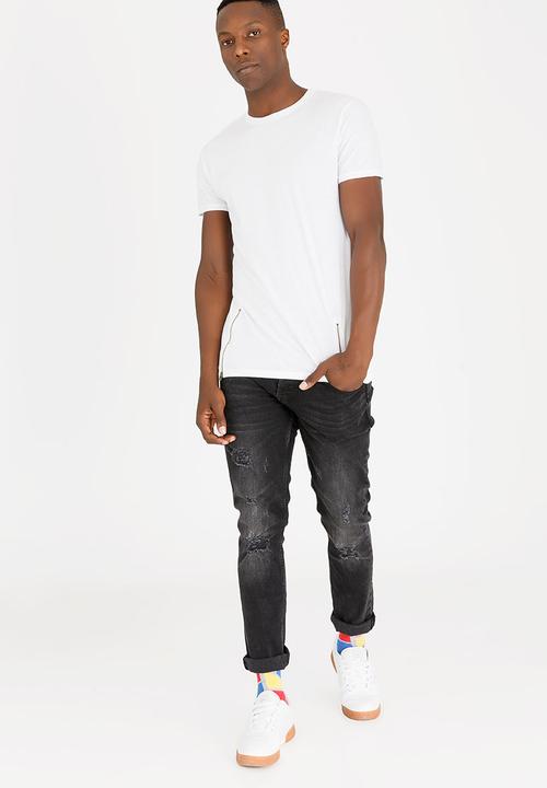 Brave Soul - Falcon Zip Detail Cotton Tee White