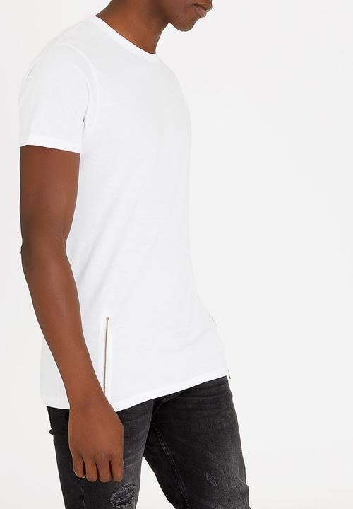 Brave Soul - Falcon Zip Detail Cotton Tee White