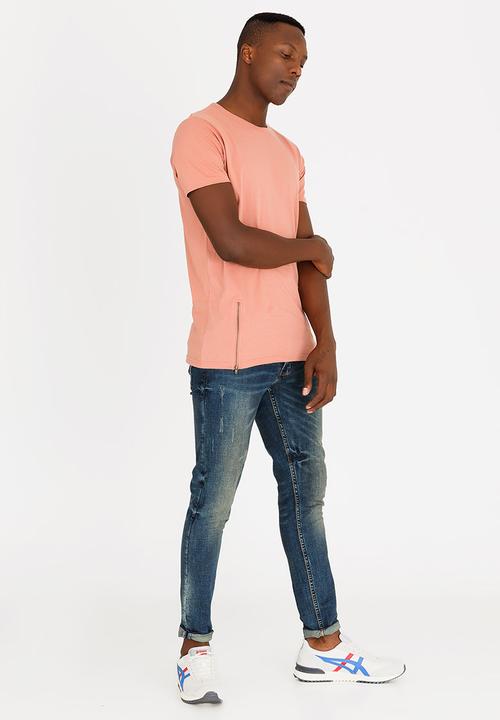 Brave Soul - Falcon Zip Detail Cotton Tee Pale Pink