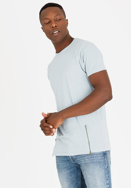 Brave Soul - Falcon Zip Detail Cotton Tee Mid Blue