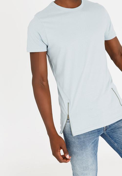 Brave Soul - Falcon Zip Detail Cotton Tee Mid Blue