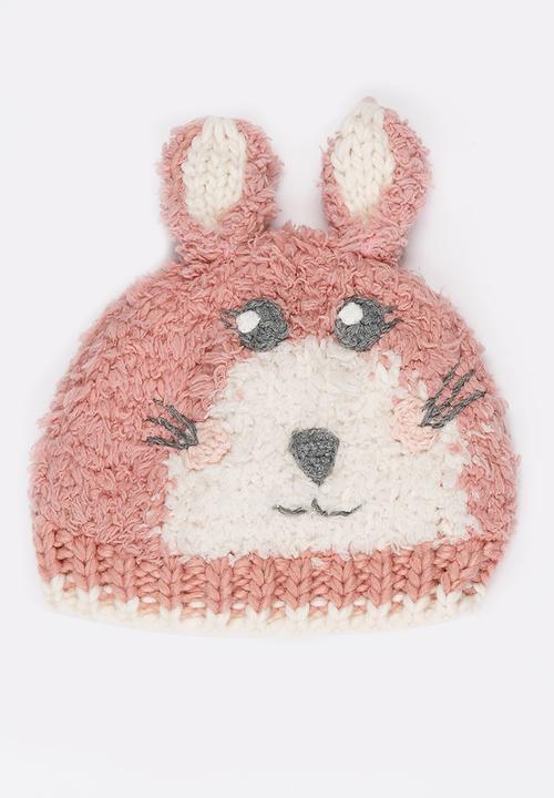 MINOTI - Bunny Face Beanie with Ear Flaps Mid Pink