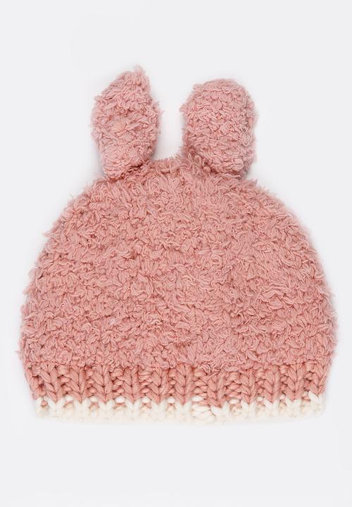 MINOTI - Bunny Face Beanie with Ear Flaps Mid Pink