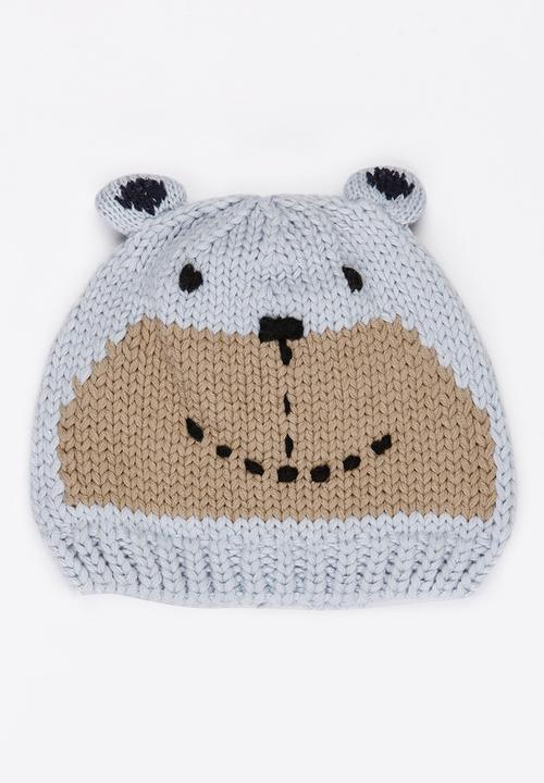 MINOTI - Bear Face Beanie with Ears Flaps Pale Blue