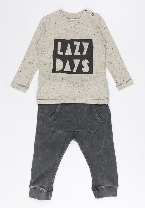 MINOTI - 2 Piece Speck Marl Top & Acid Wash Jogger Set Grey