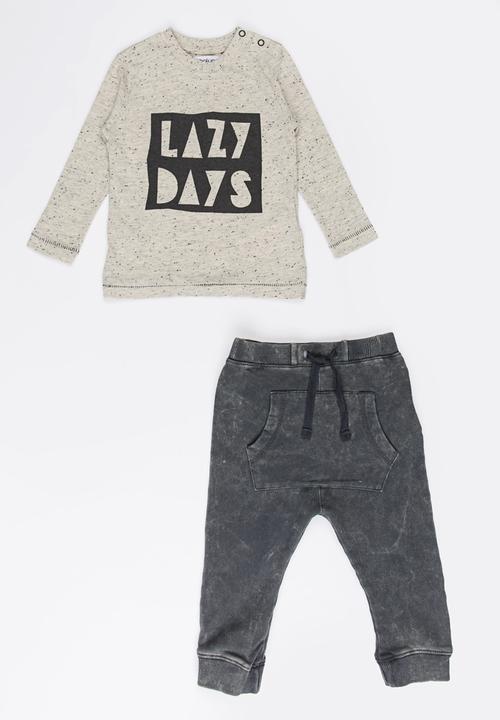 MINOTI - 2 Piece Speck Marl Top & Acid Wash Jogger Set Grey