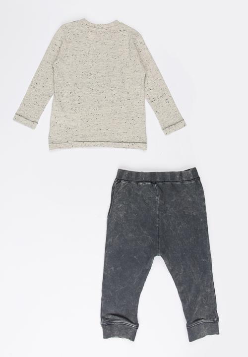 MINOTI - 2 Piece Speck Marl Top & Acid Wash Jogger Set Grey