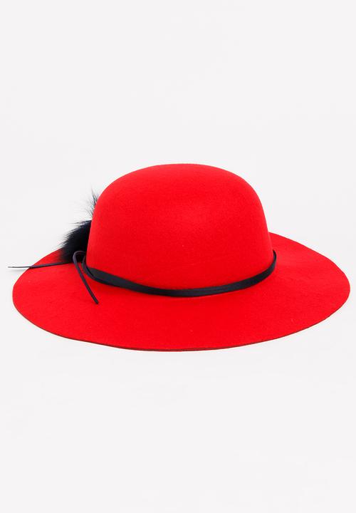 Pop Candy - Fedora Hat with Pom-Pom Detail Red