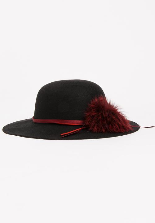 Pop Candy - Fedora Hat with Pom-Pom Detail Black