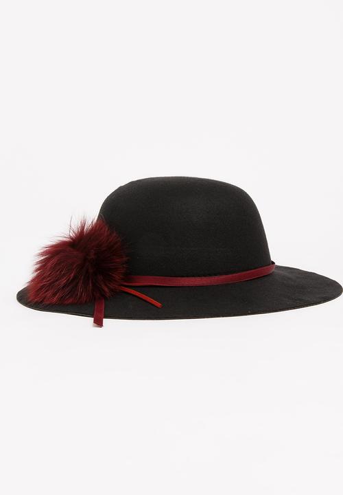 Pop Candy - Fedora Hat with Pom-Pom Detail Black