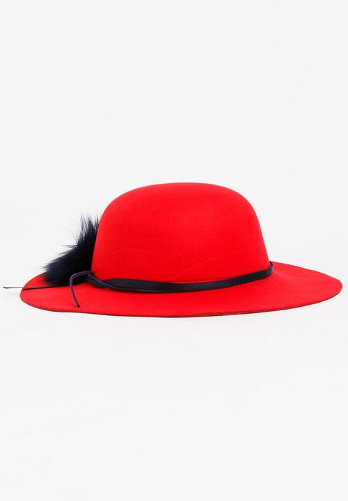 Pop Candy - Fedora Hat with Pom-Pom Detail Red