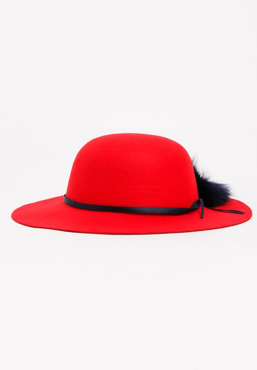 Pop Candy - Fedora Hat with Pom-Pom Detail Red