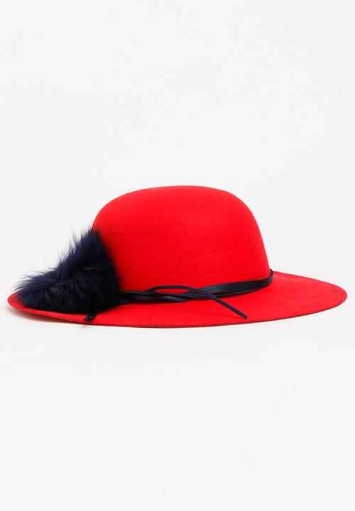 Pop Candy - Fedora Hat with Pom-Pom Detail Red