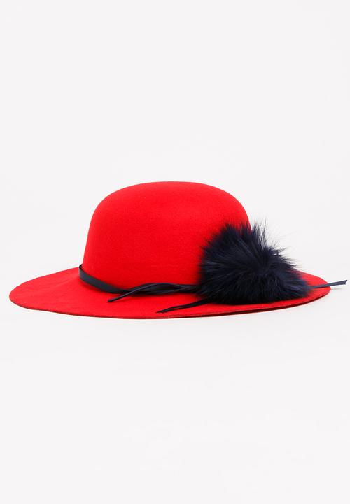 Pop Candy - Fedora Hat with Pom-Pom Detail Red