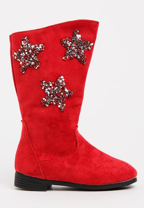 Pop Candy - Girls Star Embellished Boot Red