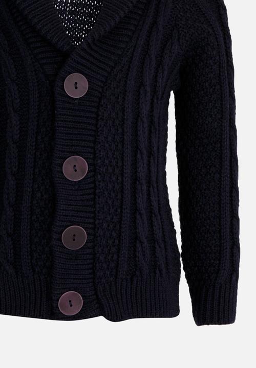 See-Saw - Cable Front Button Up Cardigan Navy