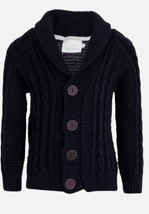 See-Saw - Cable Front Button Up Cardigan Navy