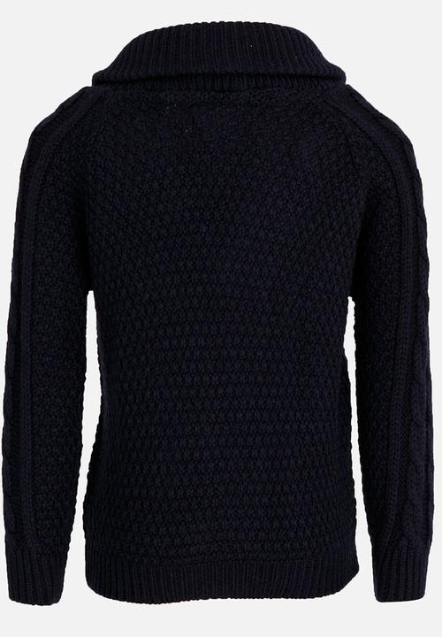 See-Saw - Cable Front Button Up Cardigan Navy