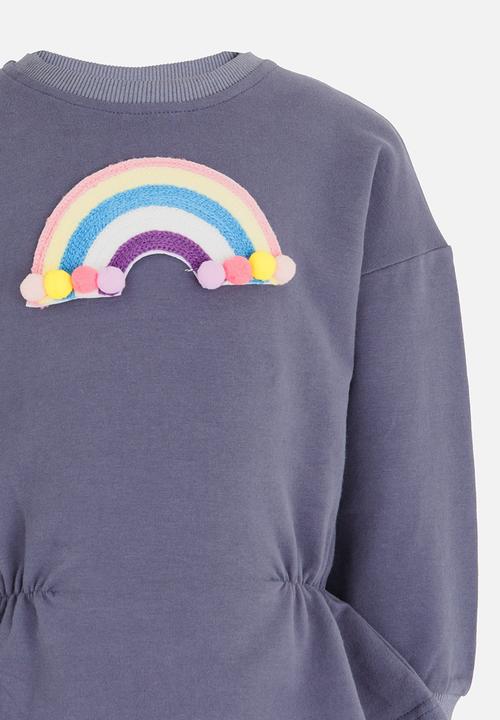 Pop Candy - Rainbow Printed Sweat Top Navy