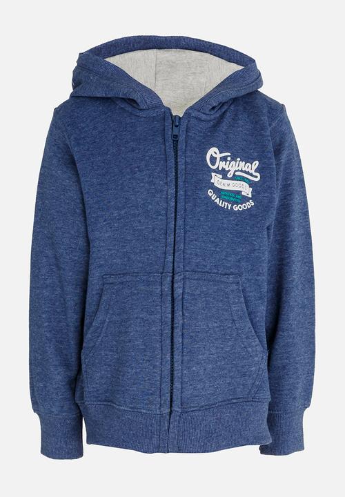 MINOTI - Zip Thru Hoodie with Chest Emblem Navy