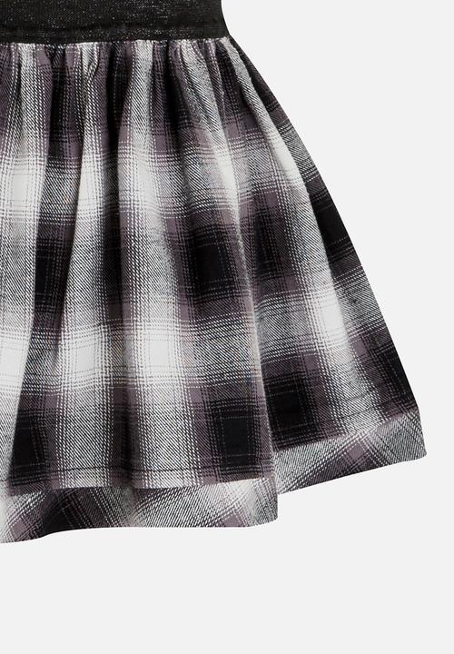 MINOTI - Plaid Skirt with Raw Hem Grey