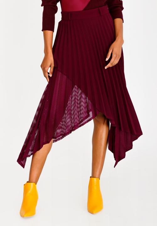 Thebe Magugu - Blade Shape Pleated Skirt Burgundy