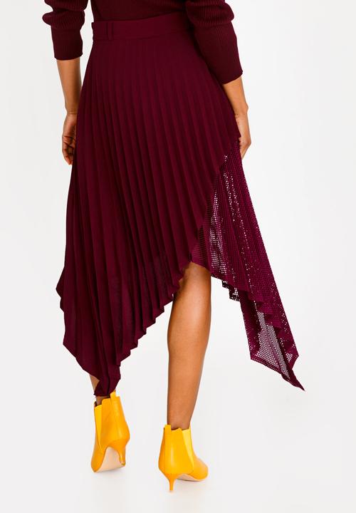 Thebe Magugu - Blade Shape Pleated Skirt Burgundy
