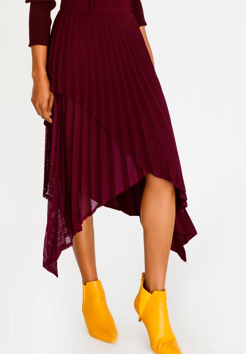 Thebe Magugu - Blade Shape Pleated Skirt Burgundy