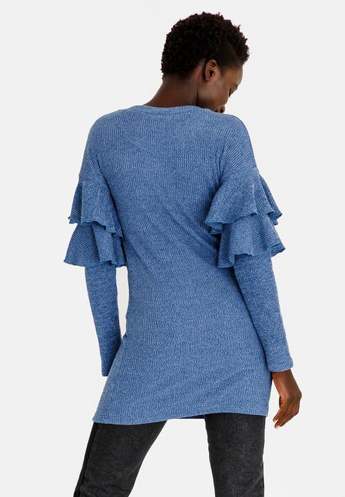 Revenge - Ruffle Sleeve Top Blue