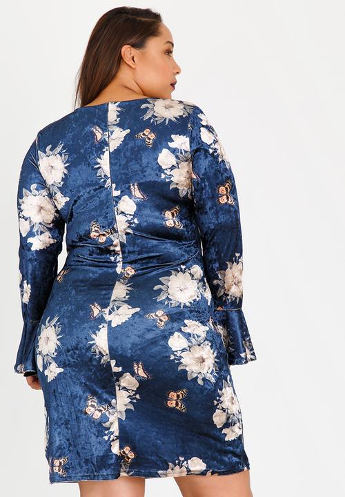 edit Plus - Printed Velvet Bell sleeve Multi-colour