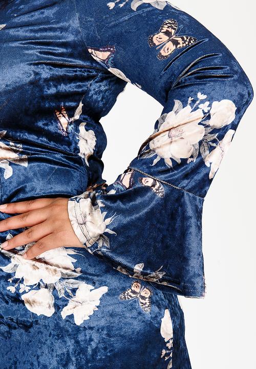 edit Plus - Printed Velvet Bell sleeve Multi-colour