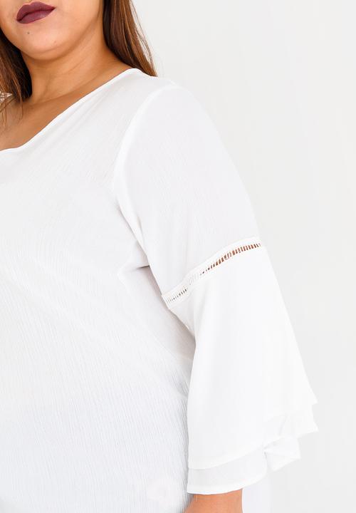 STYLE REPUBLIC PLUS - Bell Sleeve Blouse with Ladder Lace Detail White