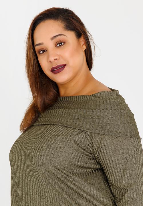 Slick - Kono Off the Shoulder Knit Top Khaki Green