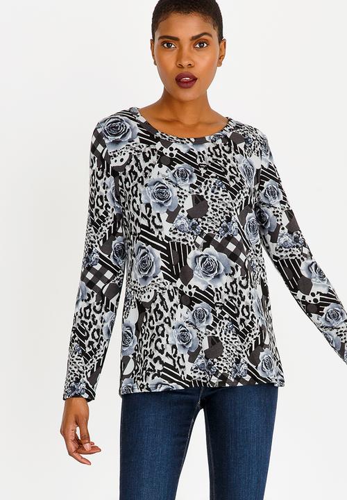 Revenge - Rose and Leopard Print Top Grey