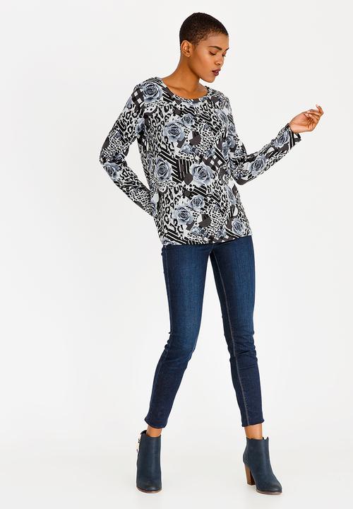 Revenge - Rose and Leopard Print Top Grey