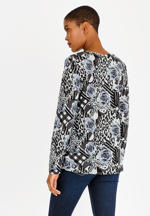 Revenge - Rose and Leopard Print Top Grey