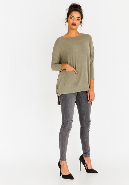 Revenge - Side Button Detail Top Khaki Green