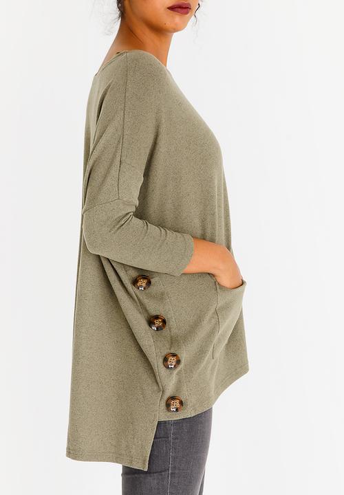 Revenge - Side Button Detail Top Khaki Green