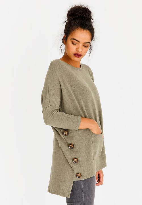 Revenge - Side Button Detail Top Khaki Green