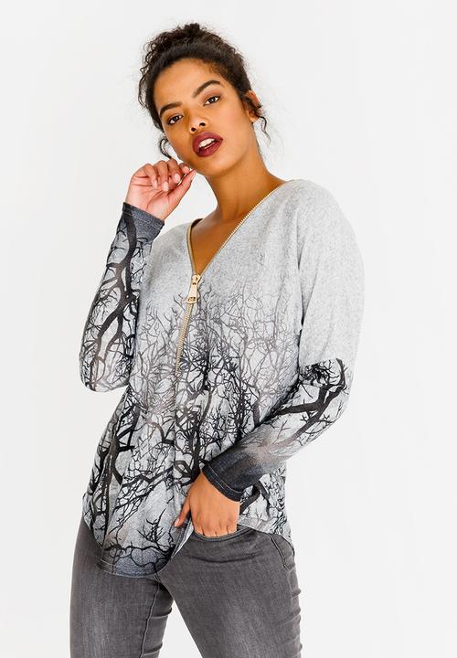 Revenge - Border Print Top Grey