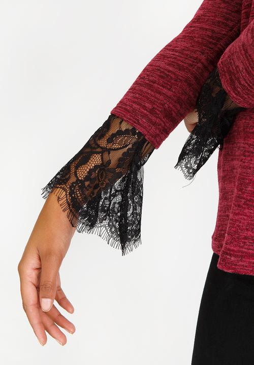 edit - Long Sleeve Top With Lace Inset Burgundy